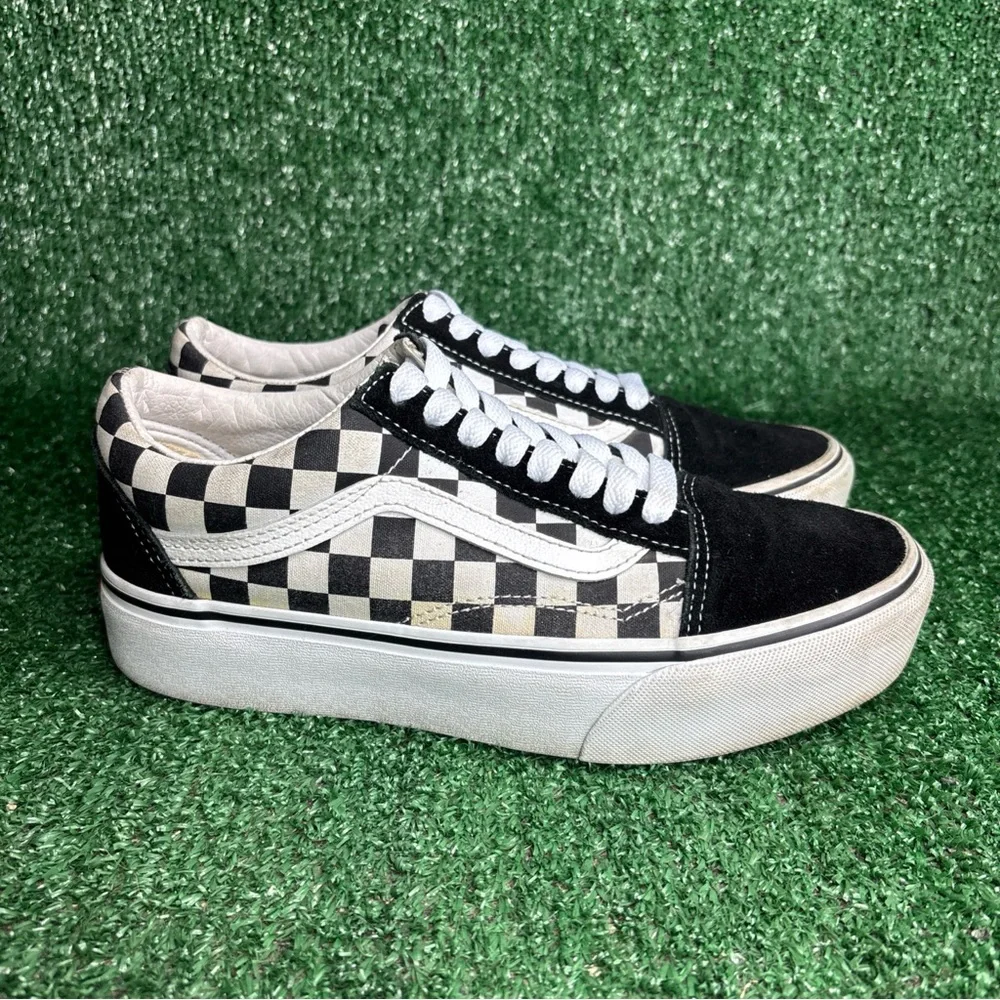 Vans Old Skool Checkerboard Womens Size 8 Black White Platform Shoes Sneakers - Picture 1 of 12